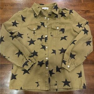 Macaron Army green with black stars jacket/button-up Size Medium